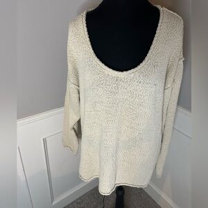 Aerie Relaxed Fit Beige Knit Sweater Women’s Size Small Scoop Neck